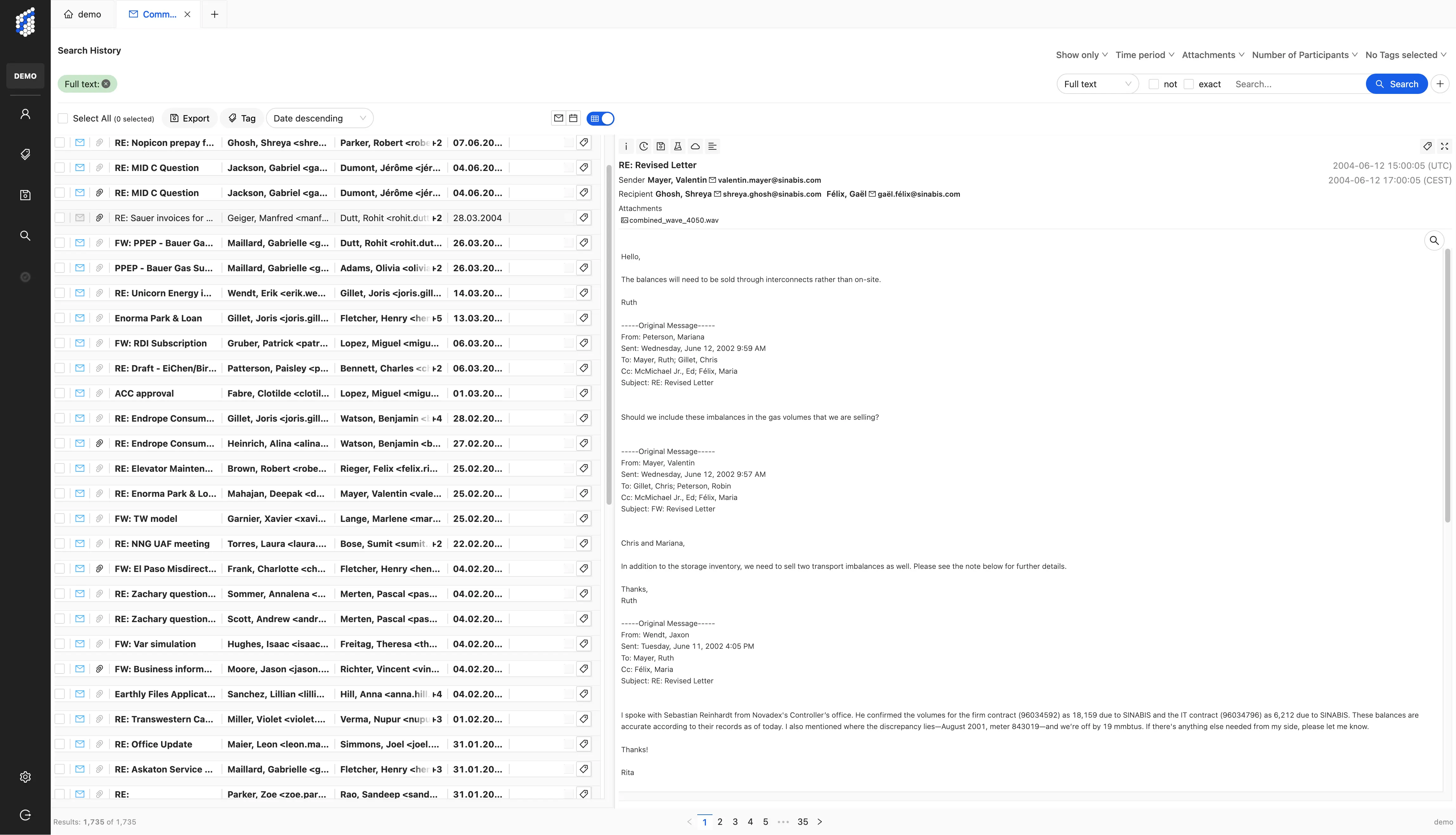 Image of communications tab
